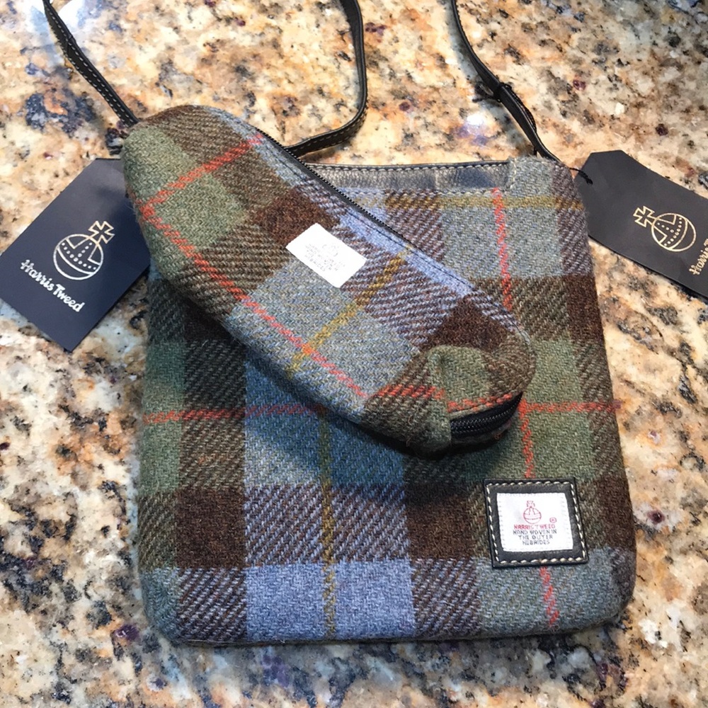 NWT wool Harris Tweed crossbody bag & pencil case